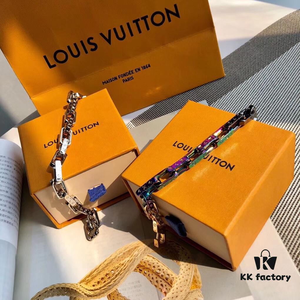 692fccd999f2d84055c8972b LV by Virgil Abloh Monogram Limited Edition Bracelet, Unisex Design, Stainless Steel with Colorful Chain Links and Engraved Logo Detail
