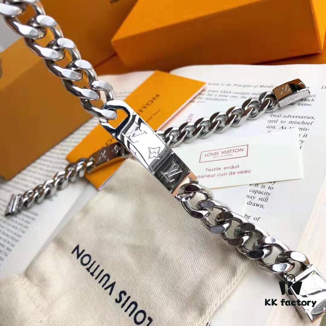 LV Long Plaque Thick Bracelet, Unisex Stylish and Handsome Design, Available in Men's and Women's Sizes