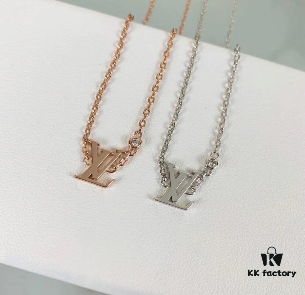 692fcd0999f2d84055c89789 LV Letter Single Diamond Necklace in 18K Gold Plated Rose Gold and Silver