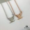 692fcd0999f2d84055c8978a LV Letter Single Diamond Necklace in 18K Gold Plated Rose Gold and Silver