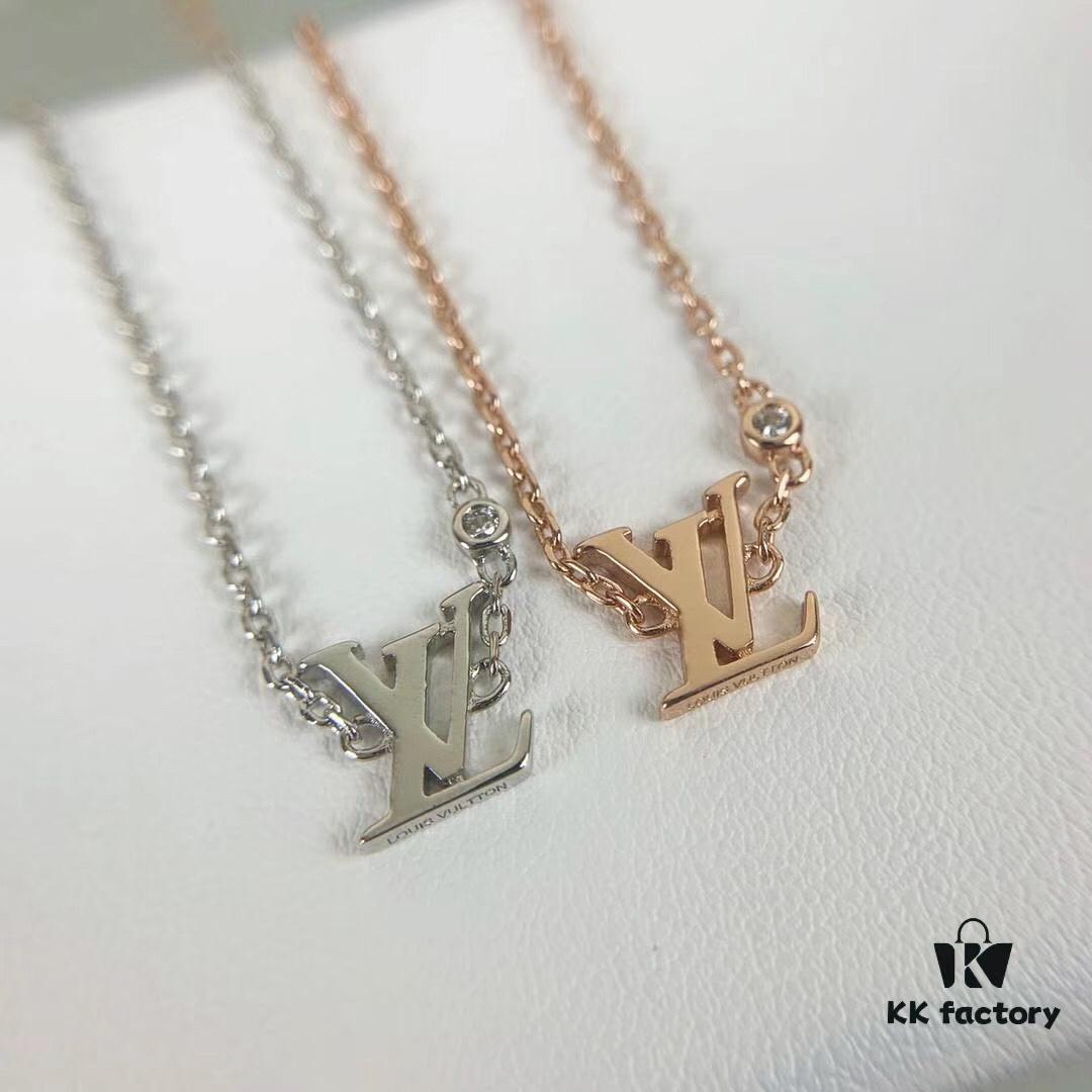692fcd0999f2d84055c8978a LV Letter Single Diamond Necklace in 18K Gold Plated Rose Gold and Silver