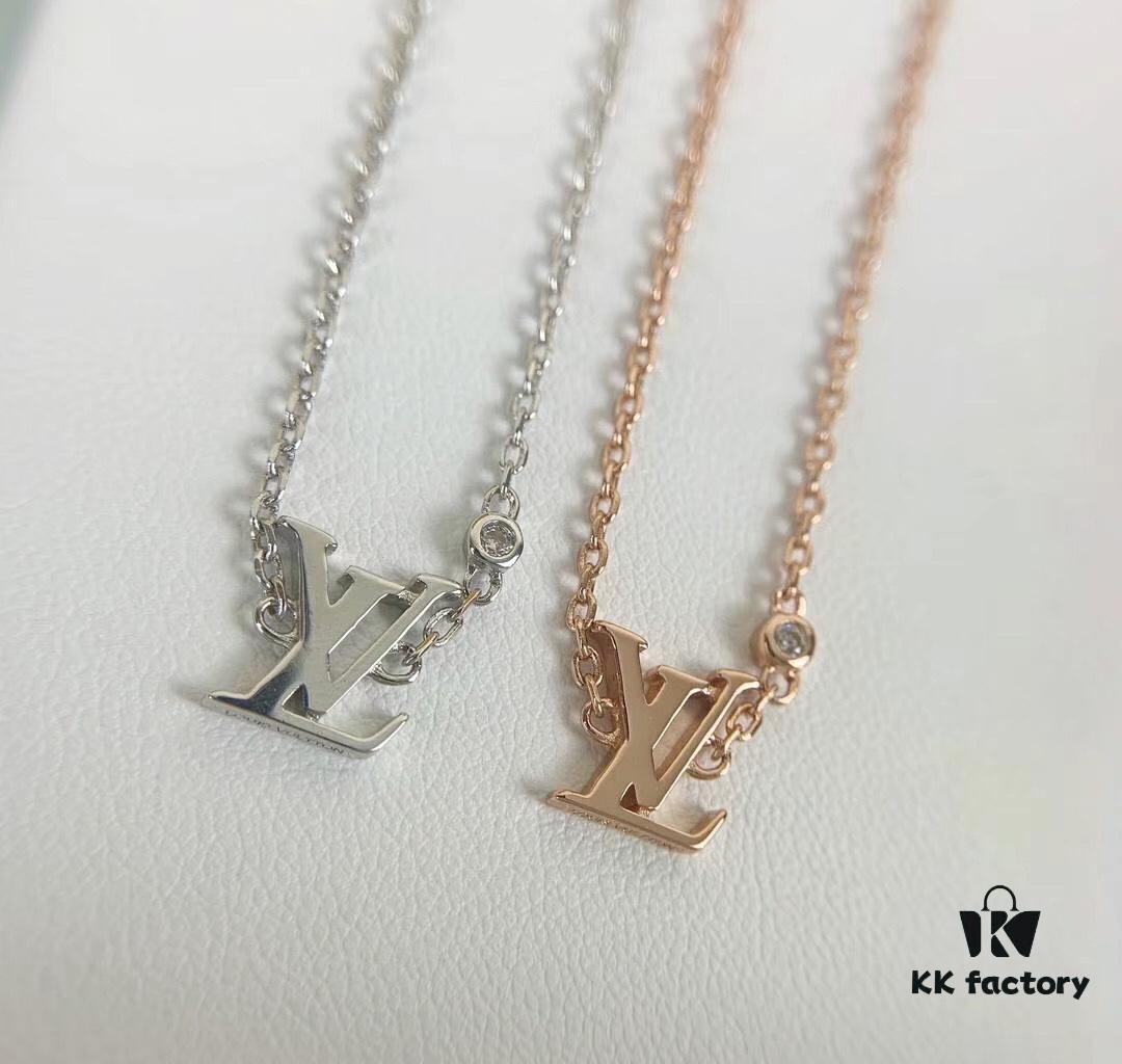 692fcd0999f2d84055c8978b LV Letter Single Diamond Necklace in 18K Gold Plated Rose Gold and Silver