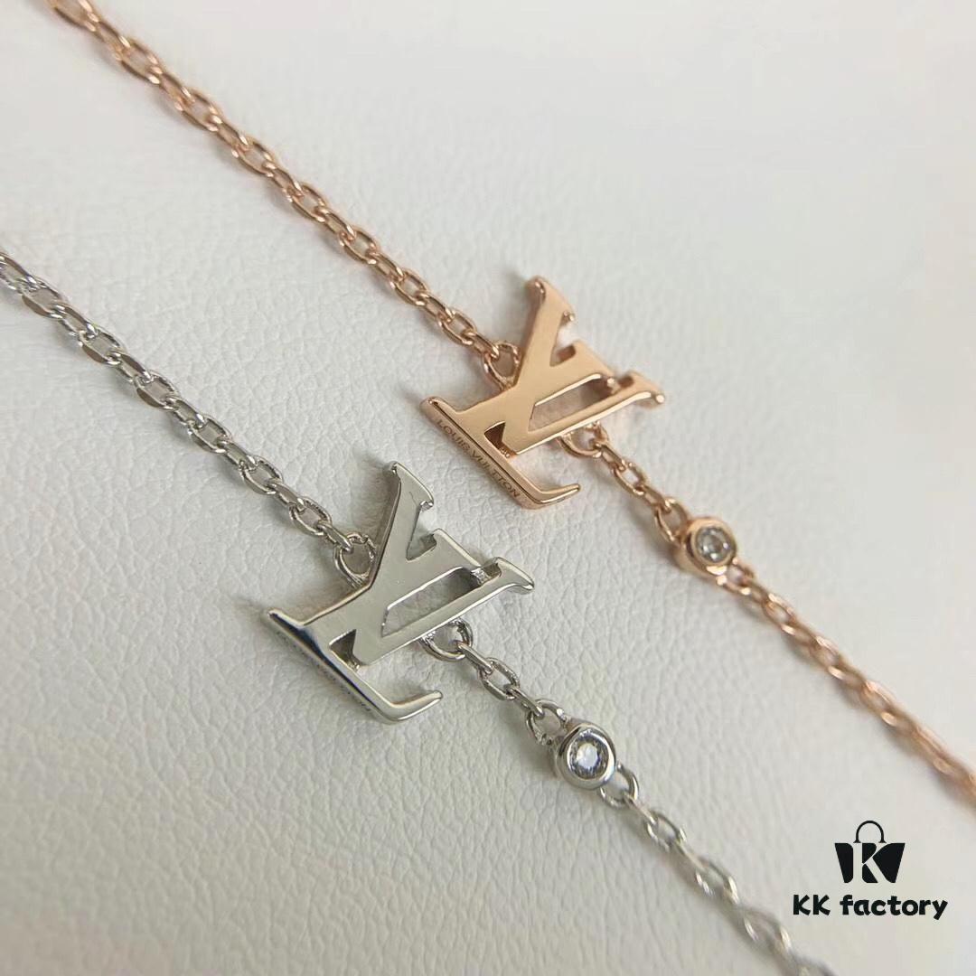 692fcd0c99f2d84055c8978f LV Letter Single Diamond Necklace in 18K Gold Plated Rose Gold and Silver