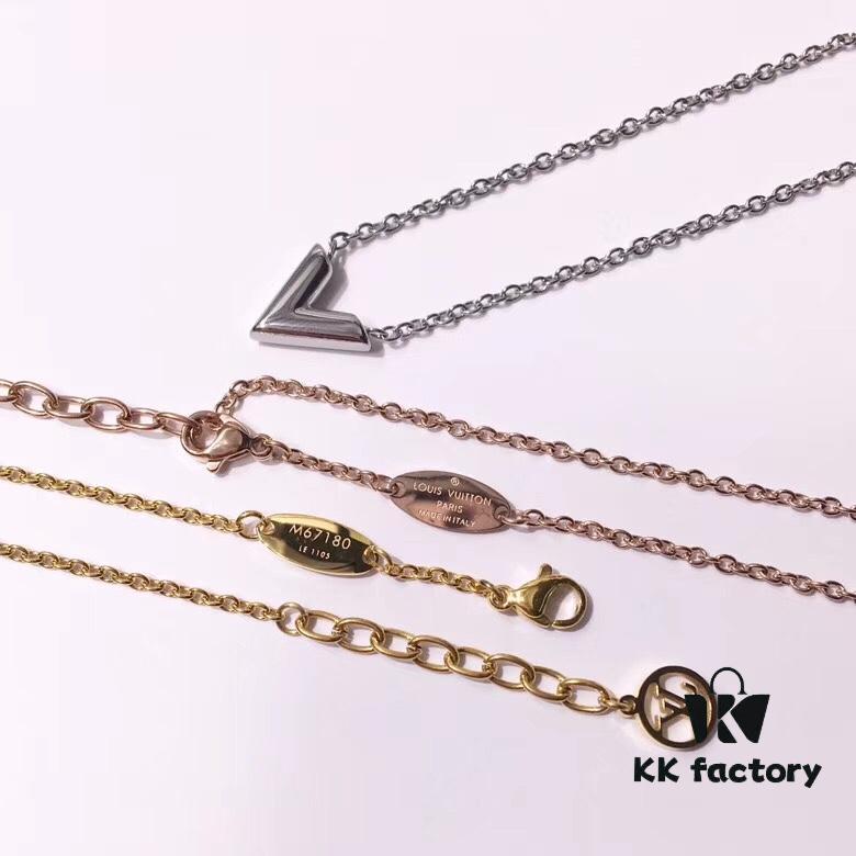 692fcd0f99f2d84055c89798 LV Letter Necklace, V-Shaped Polished Pendant in Alloy with 18K Gold Plating, Available in Gold, Silver, and Rose Gold