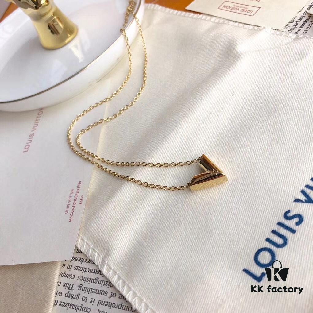 692fcd1099f2d84055c8979d LV Letter Necklace, V-Shaped Polished Pendant in Alloy with 18K Gold Plating, Available in Gold, Silver, and Rose Gold