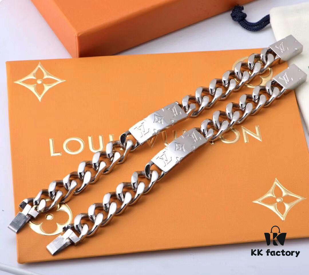 692fcd1699f2d84055c897a6 LV Long Plaque Chunky Bracelet, Unisex Design, Stylish and Rugged Look, Available in Male and Female Sizes