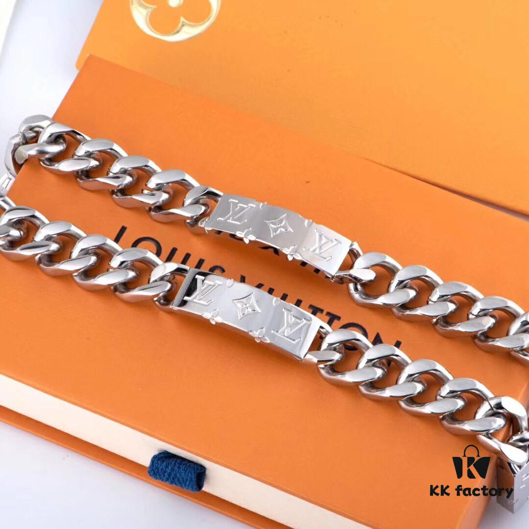 692fcd1699f2d84055c897a8 LV Long Plaque Chunky Bracelet, Unisex Design, Stylish and Rugged Look, Available in Male and Female Sizes
