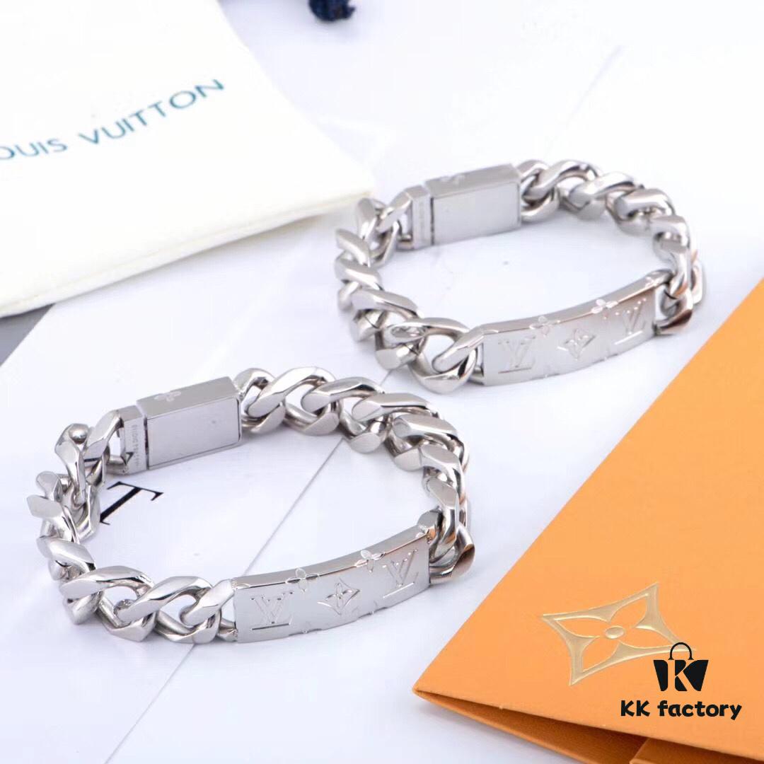 692fcd1799f2d84055c897aa LV Long Plaque Chunky Bracelet, Unisex Design, Stylish and Rugged Look, Available in Male and Female Sizes