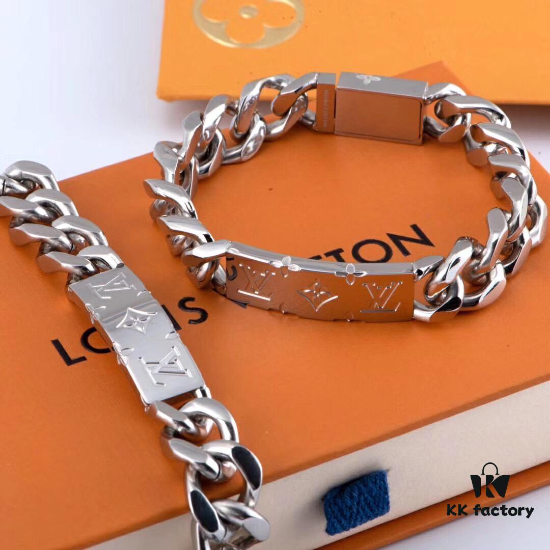 692fcd1799f2d84055c897ab LV Long Plaque Chunky Bracelet, Unisex Design, Stylish and Rugged Look, Available in Male and Female Sizes
