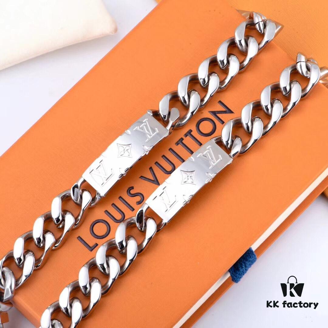 692fcd1899f2d84055c897ac LV Long Plaque Chunky Bracelet, Unisex Design, Stylish and Rugged Look, Available in Male and Female Sizes