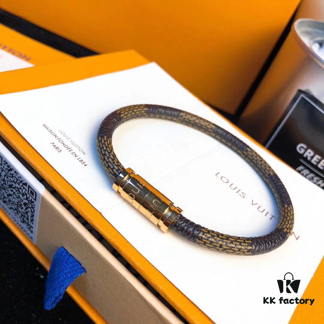 692fcd2b99f2d84055c897d8 Louis Vuitton LV Monogram Leather Bracelet ● Authentic Replica, Best Quality on Market, Brass Hardware, Calfskin Lining, Unique Retro-Futuristic Design, Must-Have for Women