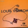 692fcd3599f2d84055c897ee Limited Edition LV Red Agate Flower Pattern Pendant with Diamond-Cut Metal Frame, 925 Gold-Plated Silver Necklace