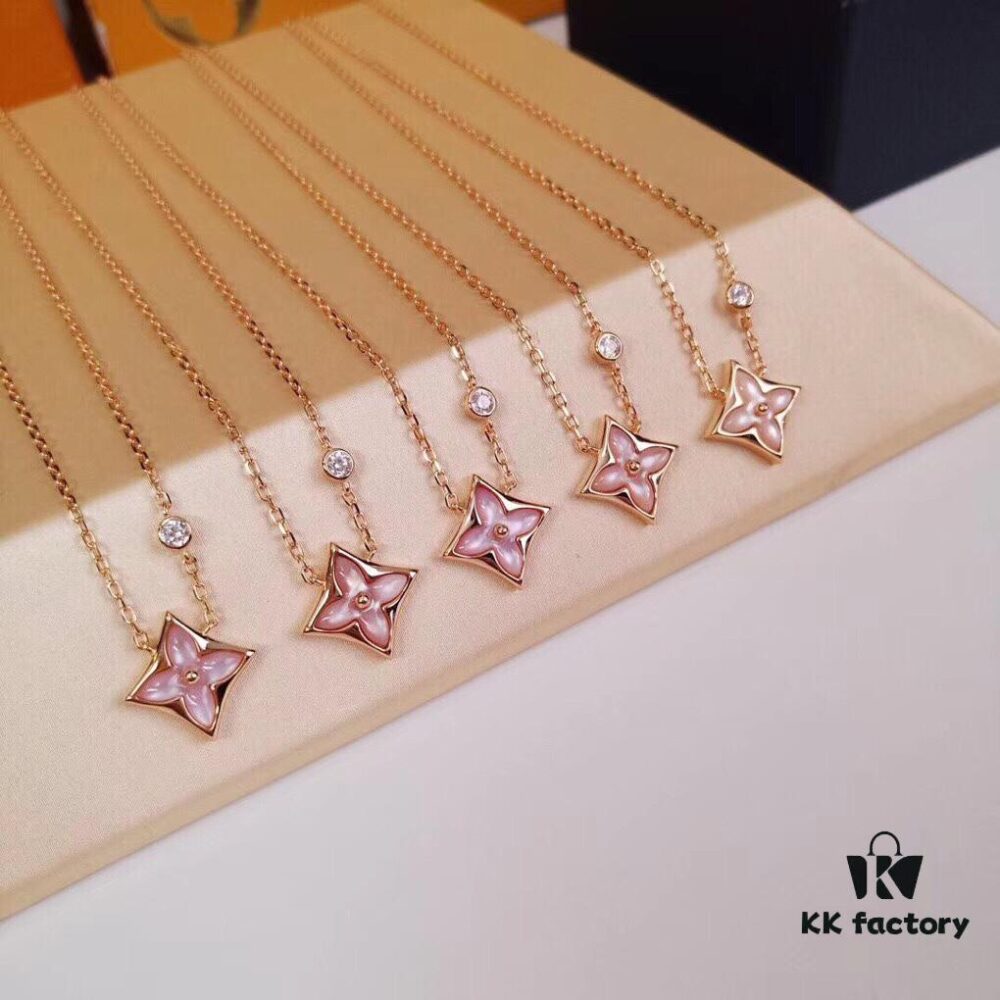 692fcd4499f2d84055c8980c LV-inspired Diamond-cut Pink Mother-of-Pearl Necklace in 18K Rose Gold Plated Sterling Silver