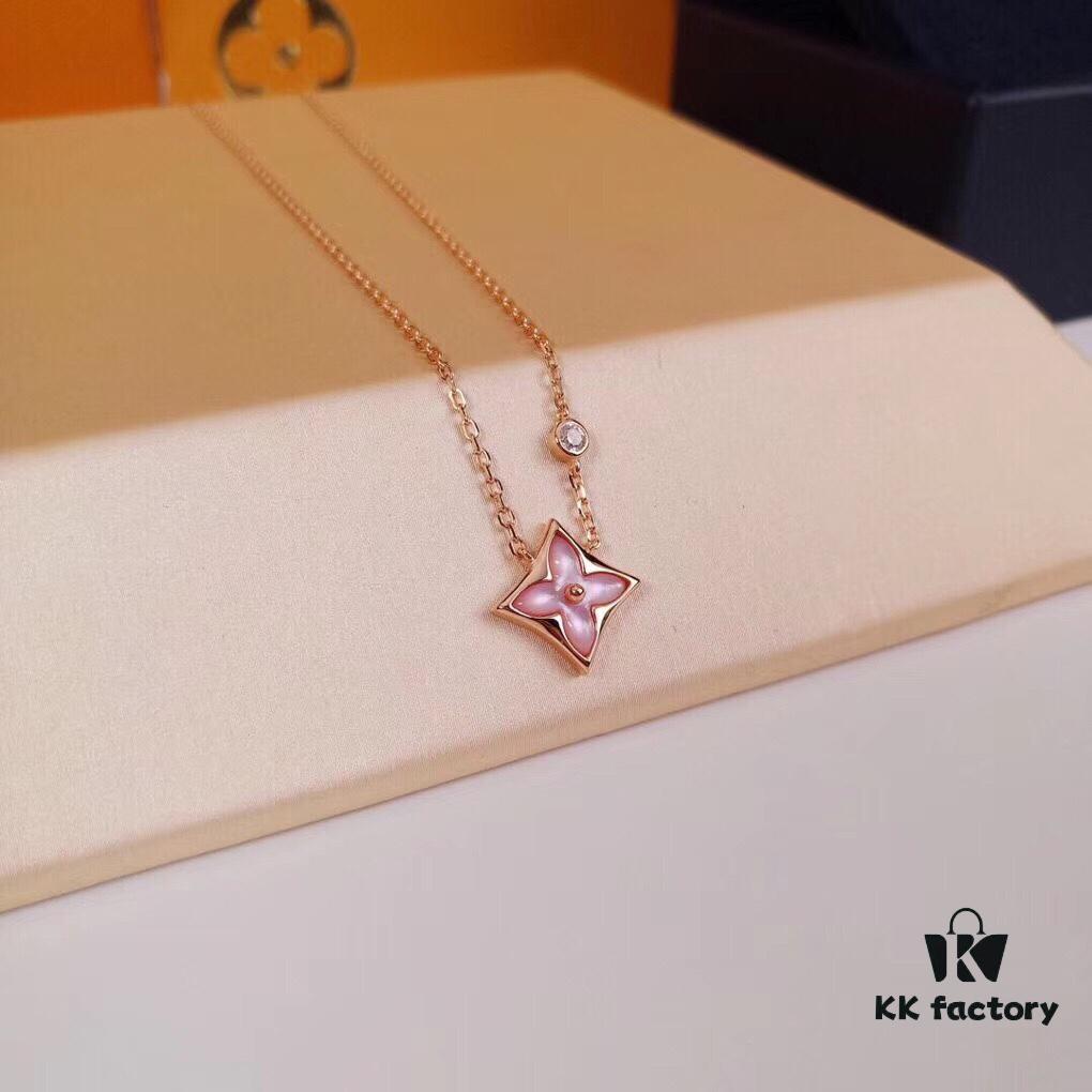 692fcd4499f2d84055c8980d LV-inspired Diamond-cut Pink Mother-of-Pearl Necklace in 18K Rose Gold Plated Sterling Silver