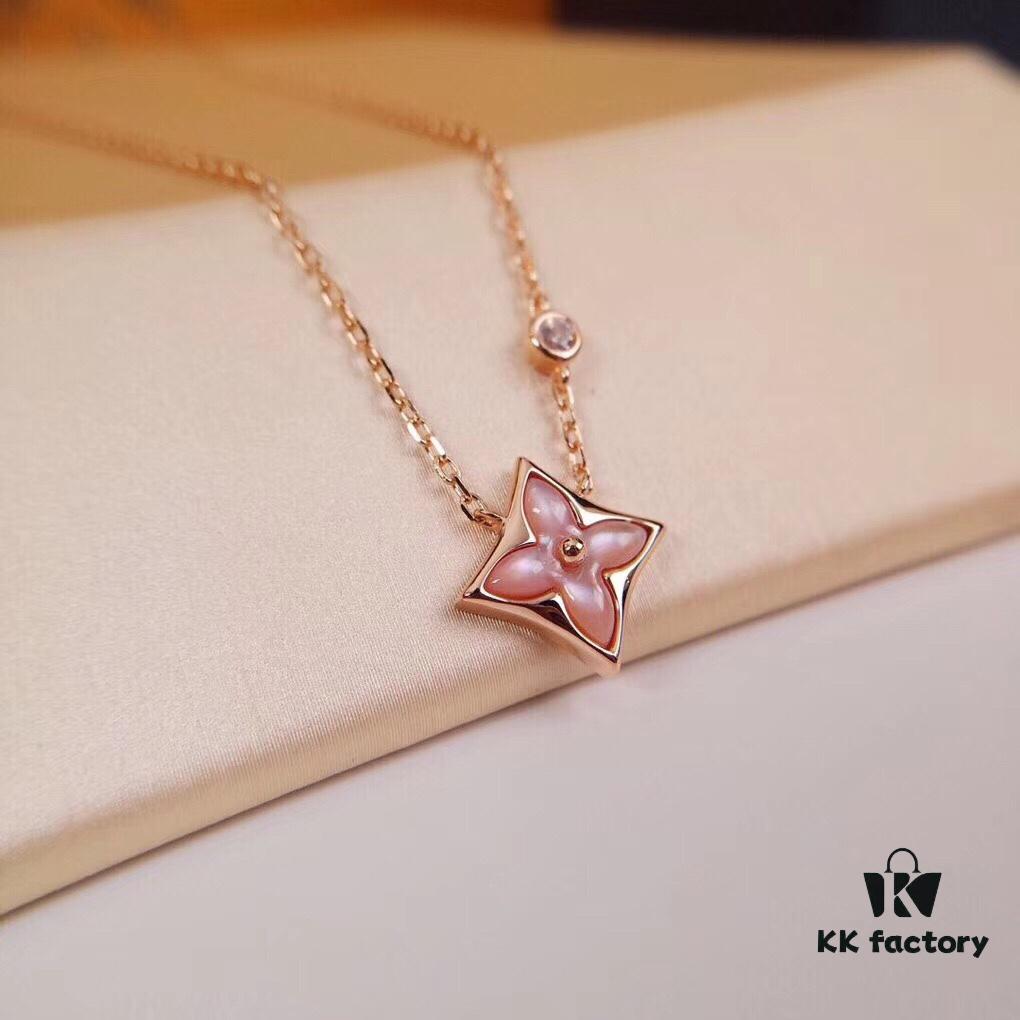 692fcd4699f2d84055c89811 LV-inspired Diamond-cut Pink Mother-of-Pearl Necklace in 18K Rose Gold Plated Sterling Silver