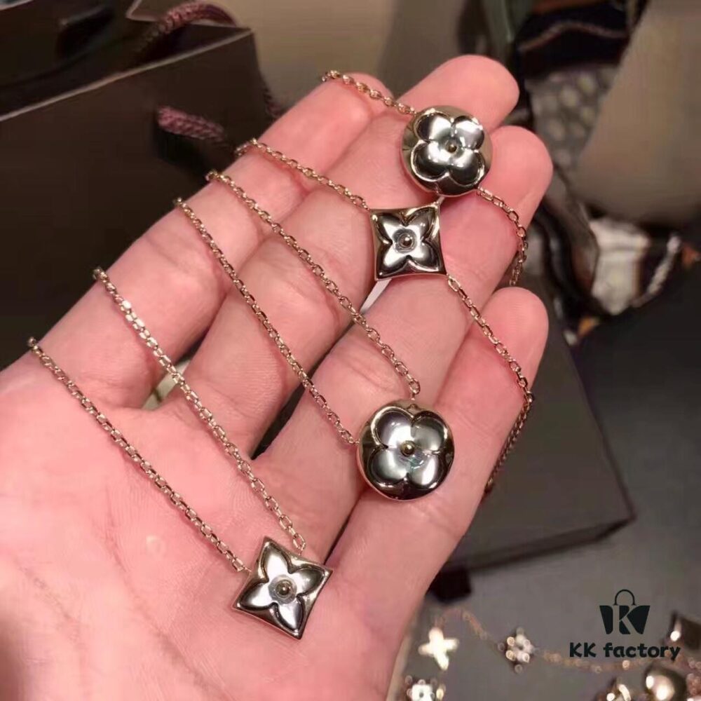 New Arrival LV Louis Vuitton High-End Exclusive Custom Edition Natural Gray Mother of Pearl 925 Silver Plated with K-Gold