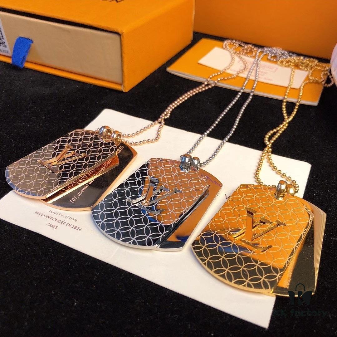 Fangpai LV Necklace Limited Edition from Official Counter, Triple Color Available, Steel Hollow-out Double LV Logo Geometric Layered Necklace