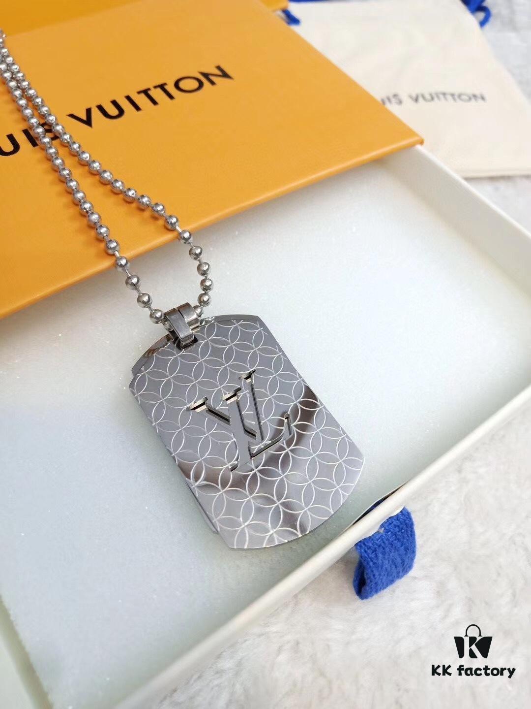 692fcd7999f2d84055c8985e Fangpai LV Necklace Boutique Limited Edition, Stainless Steel Hollow-Out Double LV Pendant, Geometric Square Design, Three Colors Available