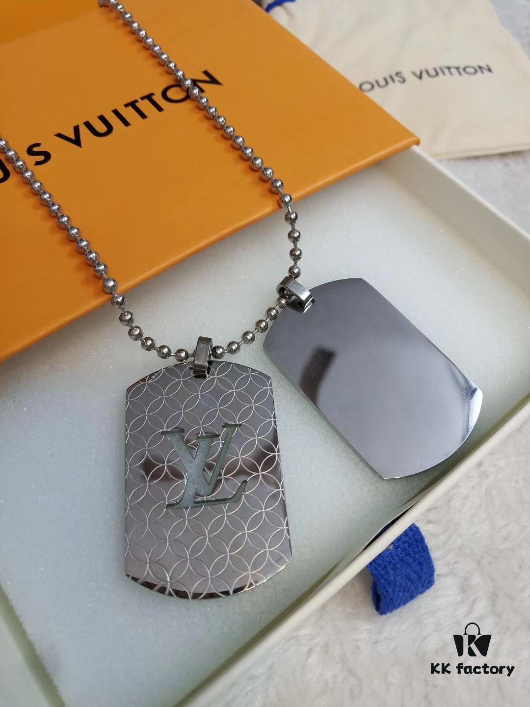 692fcd7b99f2d84055c89861 Fangpai LV Necklace Boutique Limited Edition, Stainless Steel Hollow-Out Double LV Pendant, Geometric Square Design, Three Colors Available