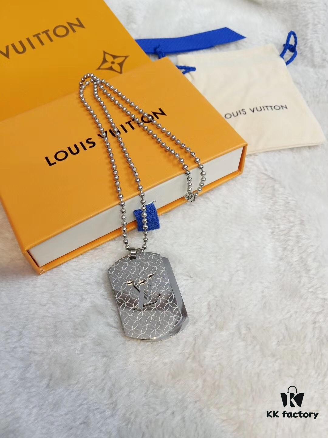692fcd7c99f2d84055c89863 Fangpai LV Necklace Boutique Limited Edition, Stainless Steel Hollow-Out Double LV Pendant, Geometric Square Design, Three Colors Available