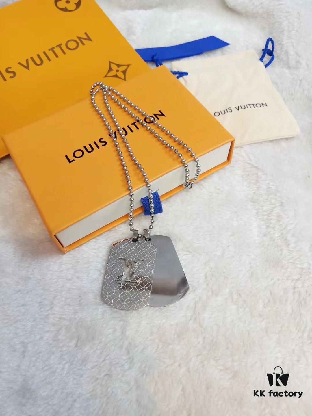 692fcd7c99f2d84055c89864 Fangpai LV Necklace Boutique Limited Edition, Stainless Steel Hollow-Out Double LV Pendant, Geometric Square Design, Three Colors Available