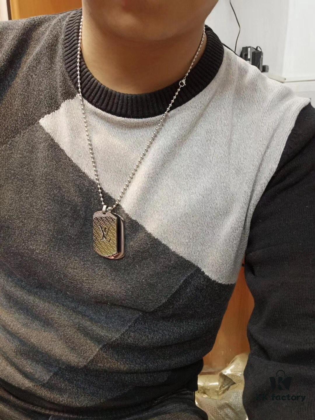 692fcd8a99f2d84055c89878 Fangpai LV Necklace Boutique Limited Edition, Stainless Steel Hollow-Out Double LV Pendant, Geometric Square Design, Three Colors Available