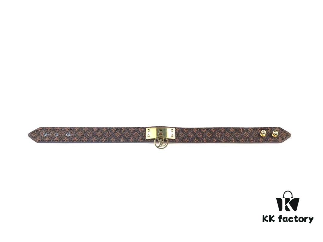 692fcd9099f2d84055c89887 Louis Vuitton LV Monogram Leather Bracelet ● Authentic Pattern, Best Quality Replica, Brass Hardware, Calfskin Lining, Unisex Design