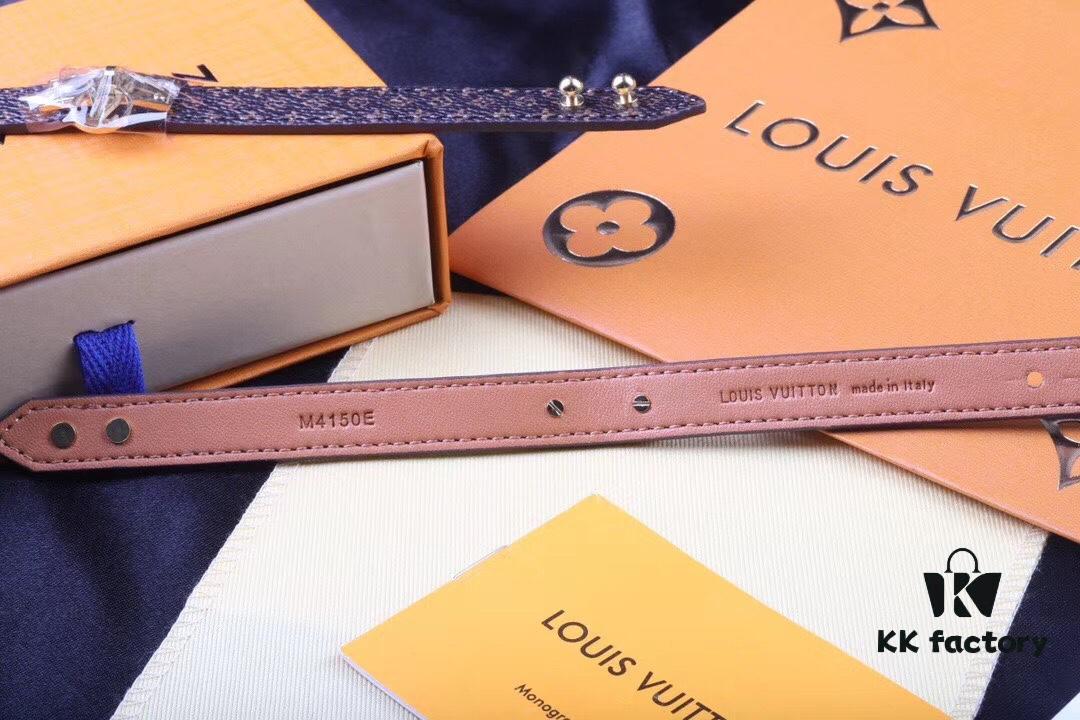 692fcd9299f2d84055c8988c Louis Vuitton LV Monogram Leather Bracelet ● Authentic Pattern, Best Quality Replica, Brass Hardware, Calfskin Lining, Unisex Design