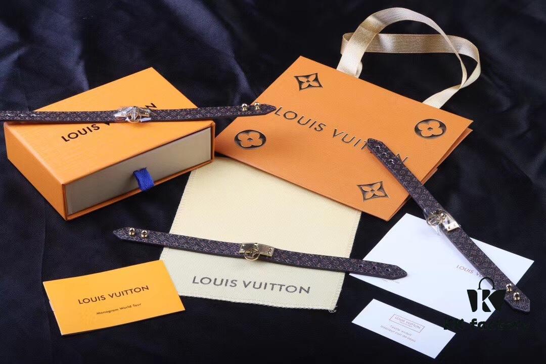 692fcd9399f2d84055c8988d Louis Vuitton LV Monogram Leather Bracelet ● Authentic Pattern, Best Quality Replica, Brass Hardware, Calfskin Lining, Unisex Design