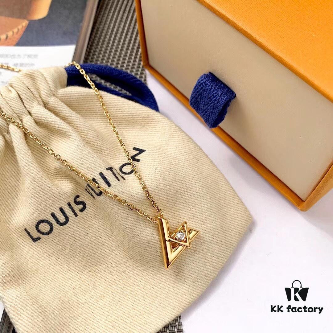692fcdac99f2d84055c898c1 LV Volt Large V Letter Diamond-Paved Necklace, Electroplated 18K Gold