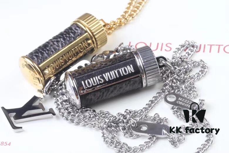 692fcdc899f2d84055c898fa LV Perfume Bottle Necklace, Rotatable Design with Monogram Leather Accent, Unisex Fashion Pendant for Fragrance or Charms