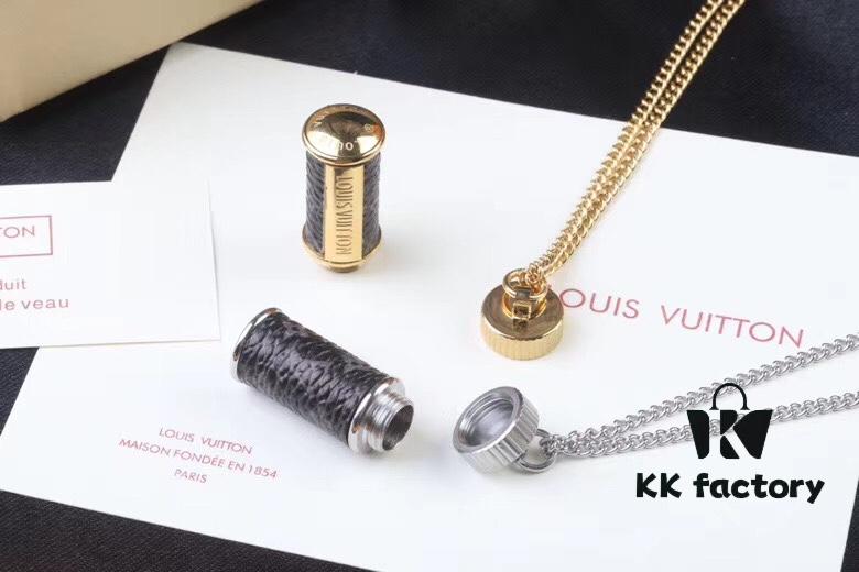 692fcdc999f2d84055c898fe LV Perfume Bottle Necklace, Rotatable Design with Monogram Leather Accent, Unisex Fashion Pendant for Fragrance or Charms