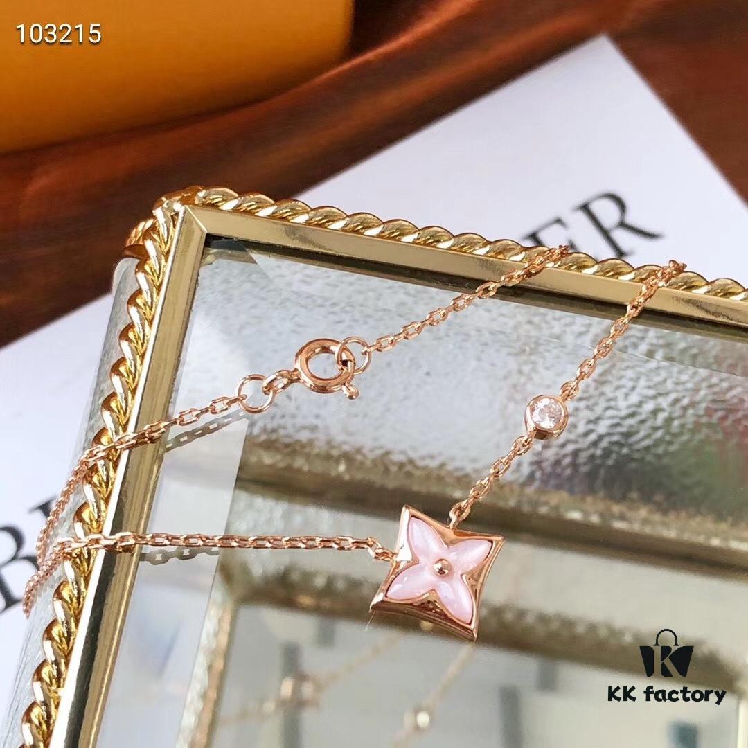 692fcddd99f2d84055c8992b LV Pink Rhombus White Mother-of-Pearl Single Diamond Necklace
