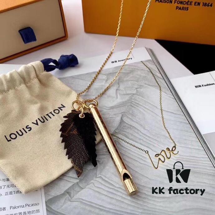 Latest LV Calfskin Monogram Canvas Whistle Pendant Necklace