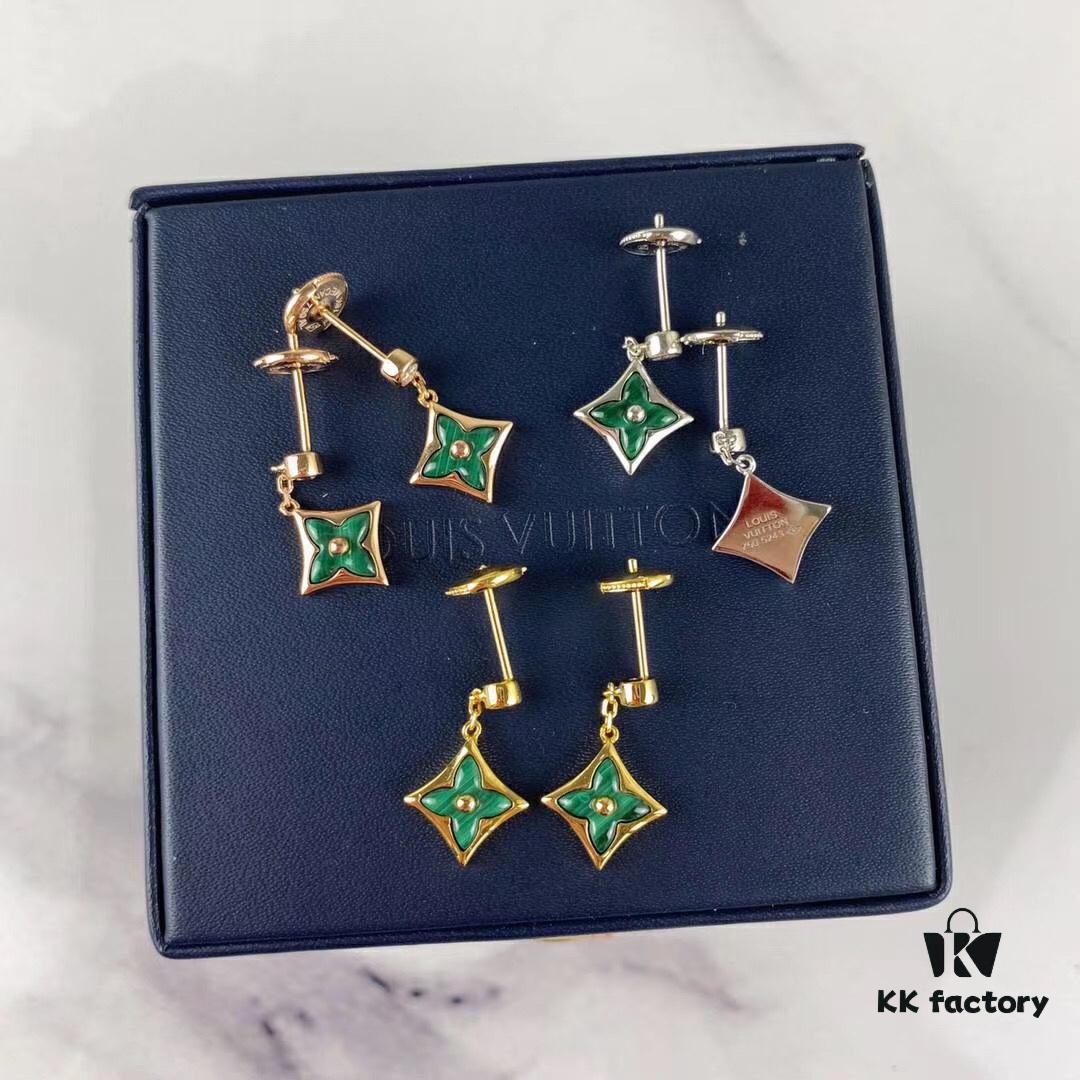 692fcdfe99f2d84055c89970 Sterling Silver 925 18K Gold Plated LV High-End Craftsmanship Natural Peacock Green Stud Earrings Color Blossom Earrings