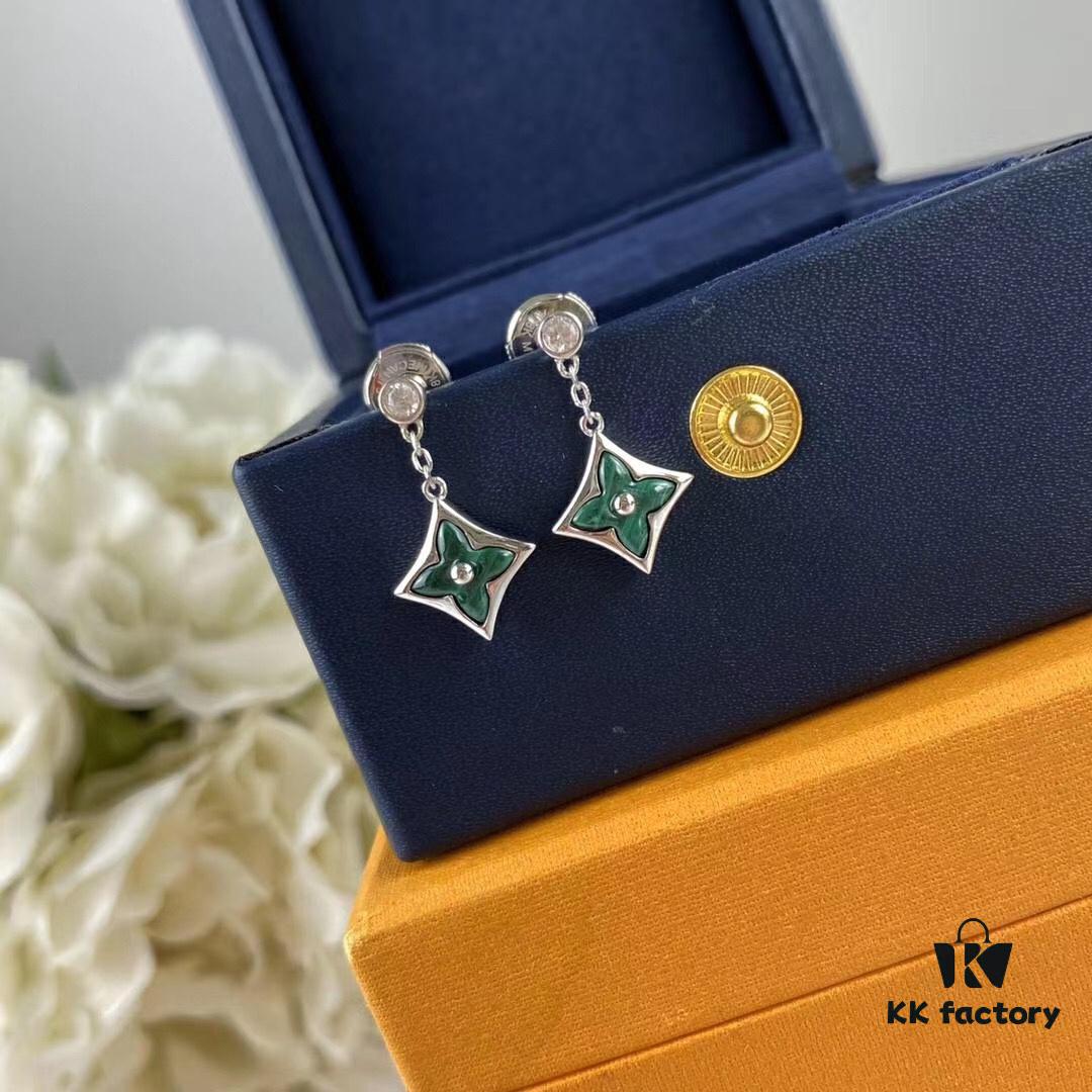 692fce0099f2d84055c89974 Sterling Silver 925 18K Gold Plated LV High-End Craftsmanship Natural Peacock Green Stud Earrings Color Blossom Earrings