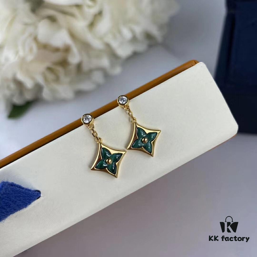 692fce0199f2d84055c89977 Sterling Silver 925 18K Gold Plated LV High-End Craftsmanship Natural Peacock Green Stud Earrings Color Blossom Earrings