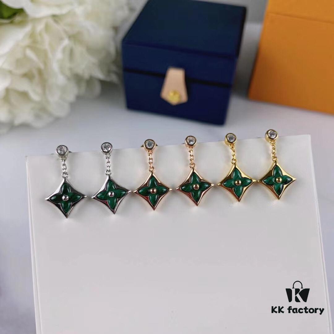 692fce0299f2d84055c89979 Sterling Silver 925 18K Gold Plated LV High-End Craftsmanship Natural Peacock Green Stud Earrings Color Blossom Earrings