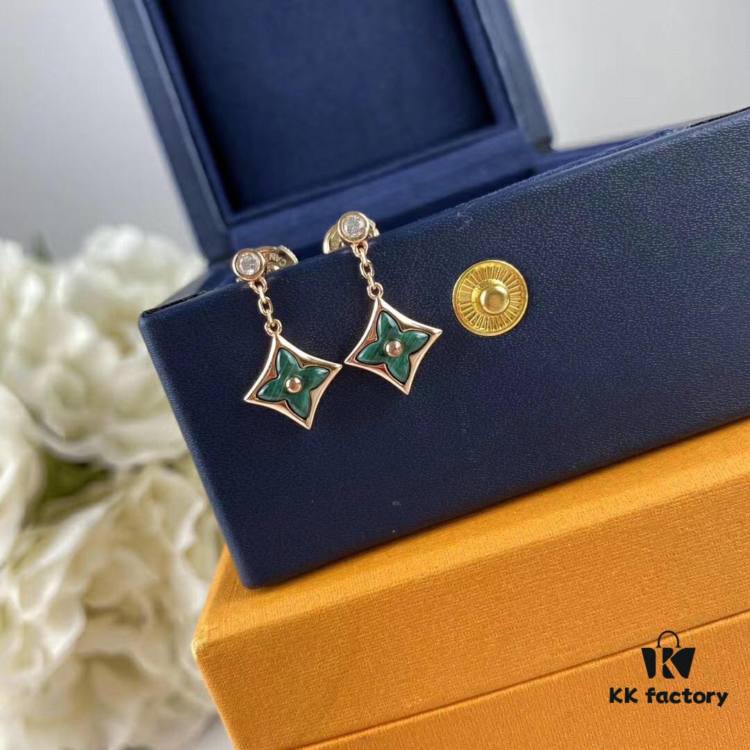 692fce0299f2d84055c8997a Sterling Silver 925 18K Gold Plated LV High-End Craftsmanship Natural Peacock Green Stud Earrings Color Blossom Earrings