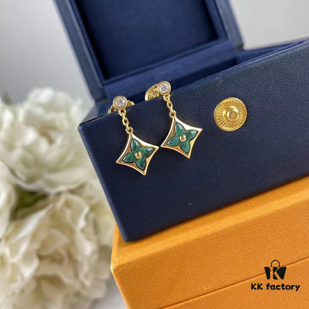 692fce0299f2d84055c8997b Sterling Silver 925 18K Gold Plated LV High-End Craftsmanship Natural Peacock Green Stud Earrings Color Blossom Earrings