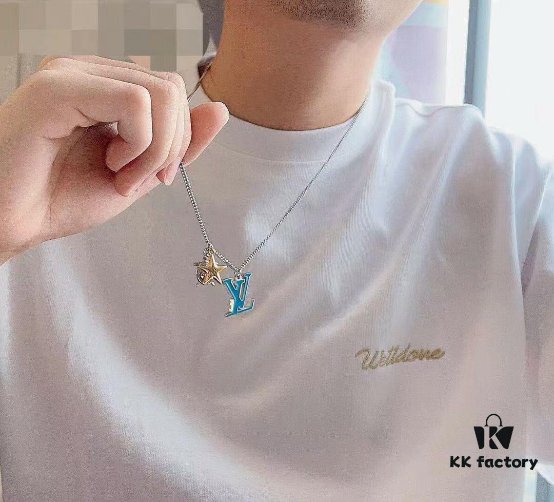 692fce9b99f2d84055c89a86 Original Order Level LV New Enamel Turtle Necklace, Authentic Logo LV Necklace for Men, Multi-Pendant Blue LV Letter Necklace 8755095