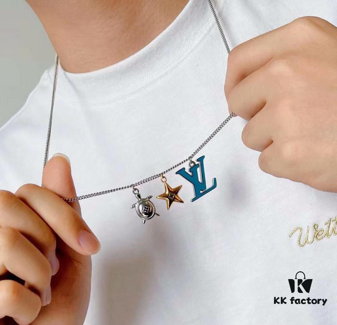 692fce9d99f2d84055c89a88 Original Order Level LV New Enamel Turtle Necklace, Authentic Logo LV Necklace for Men, Multi-Pendant Blue LV Letter Necklace 8755095