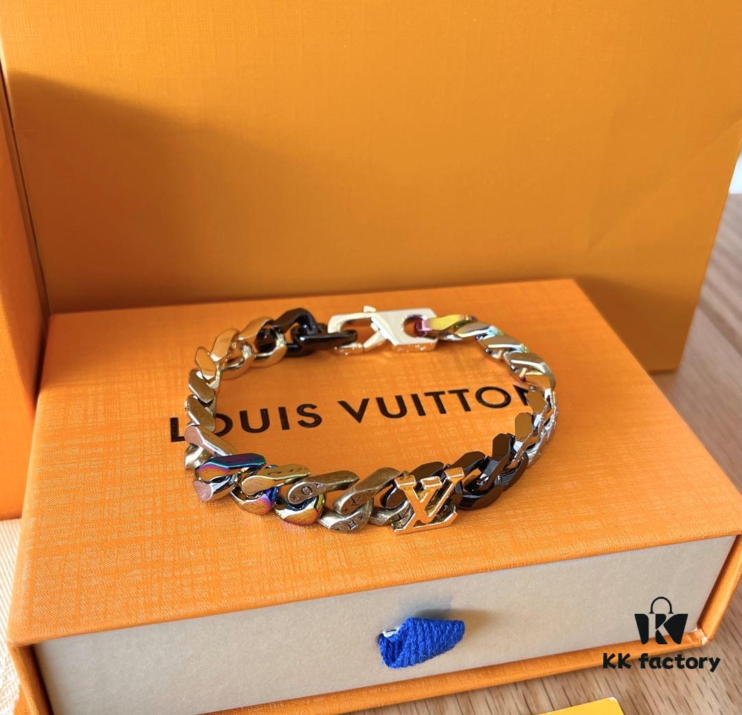 Louis Vuitton CHAIN LINKS PATCHES Enamel Inlaid Cuban Link Bracelet (High-Replica Version, Comparable to Authentic) - Same as Boutique Release, Worn by Cecilia Chung, Can Be Paired as Couple's Bracelet