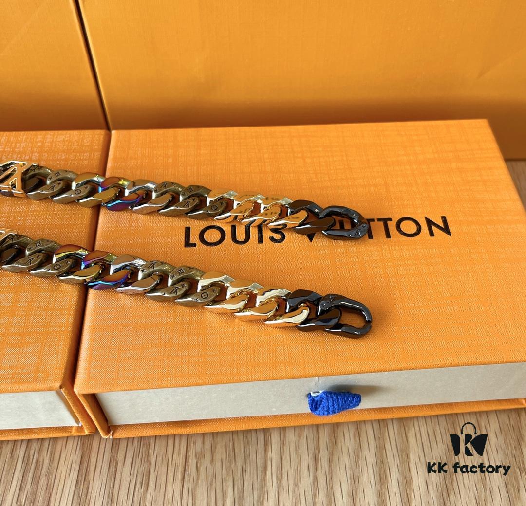 Louis Vuitton CHAIN LINKS PATCHES Enamel Inlaid Cuban Link Bracelet (High-Replica Version, Comparable to Authentic) - Same as Boutique Release, Worn by Cecilia Chung, Can Be Paired as Couple's Bracelet