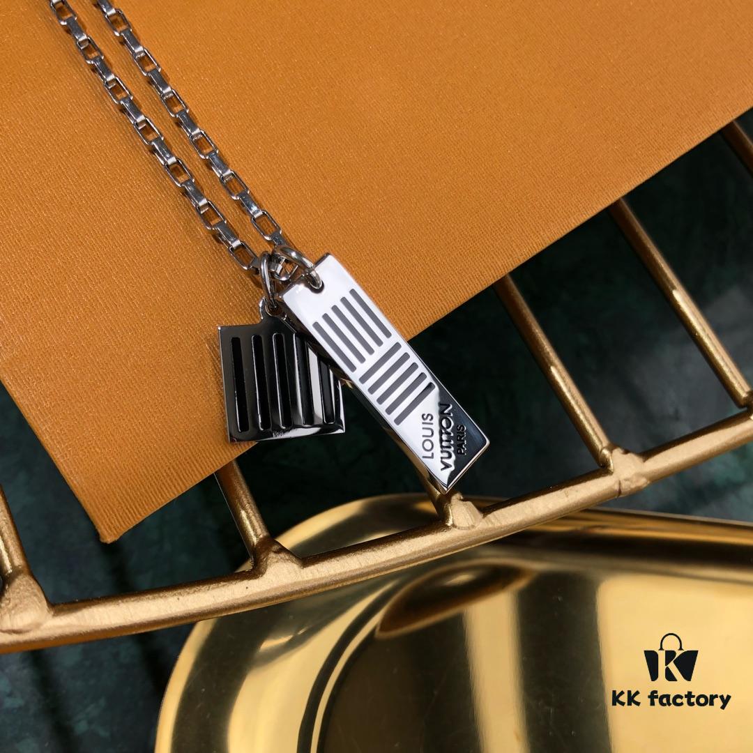 692fcf1c99f2d84055c89b72 LV New Damier Black Necklace for Men, Elegant Gift Choice with Black Enamel and Palladium Finish
