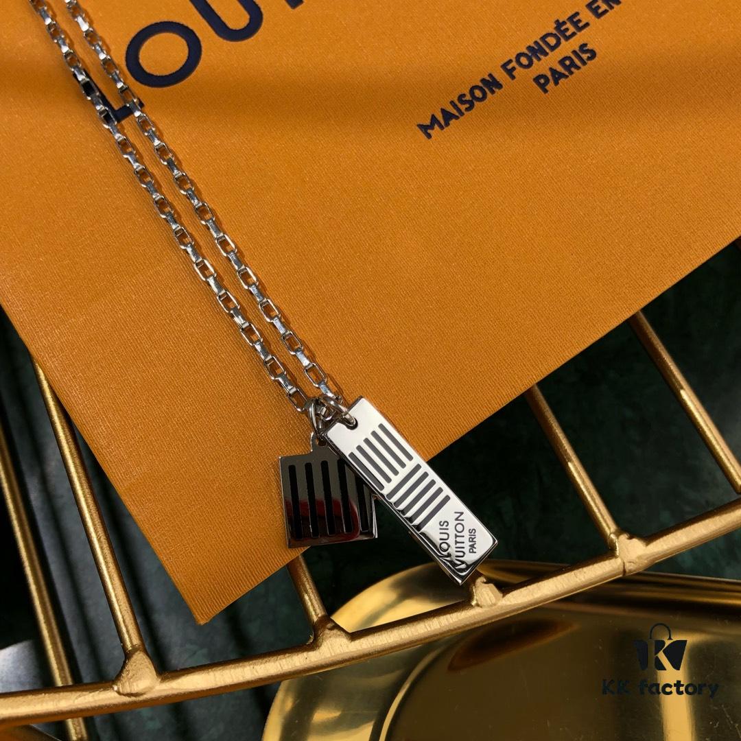 692fcf2099f2d84055c89b78 LV New Damier Black Necklace for Men, Elegant Gift Choice with Black Enamel and Palladium Finish