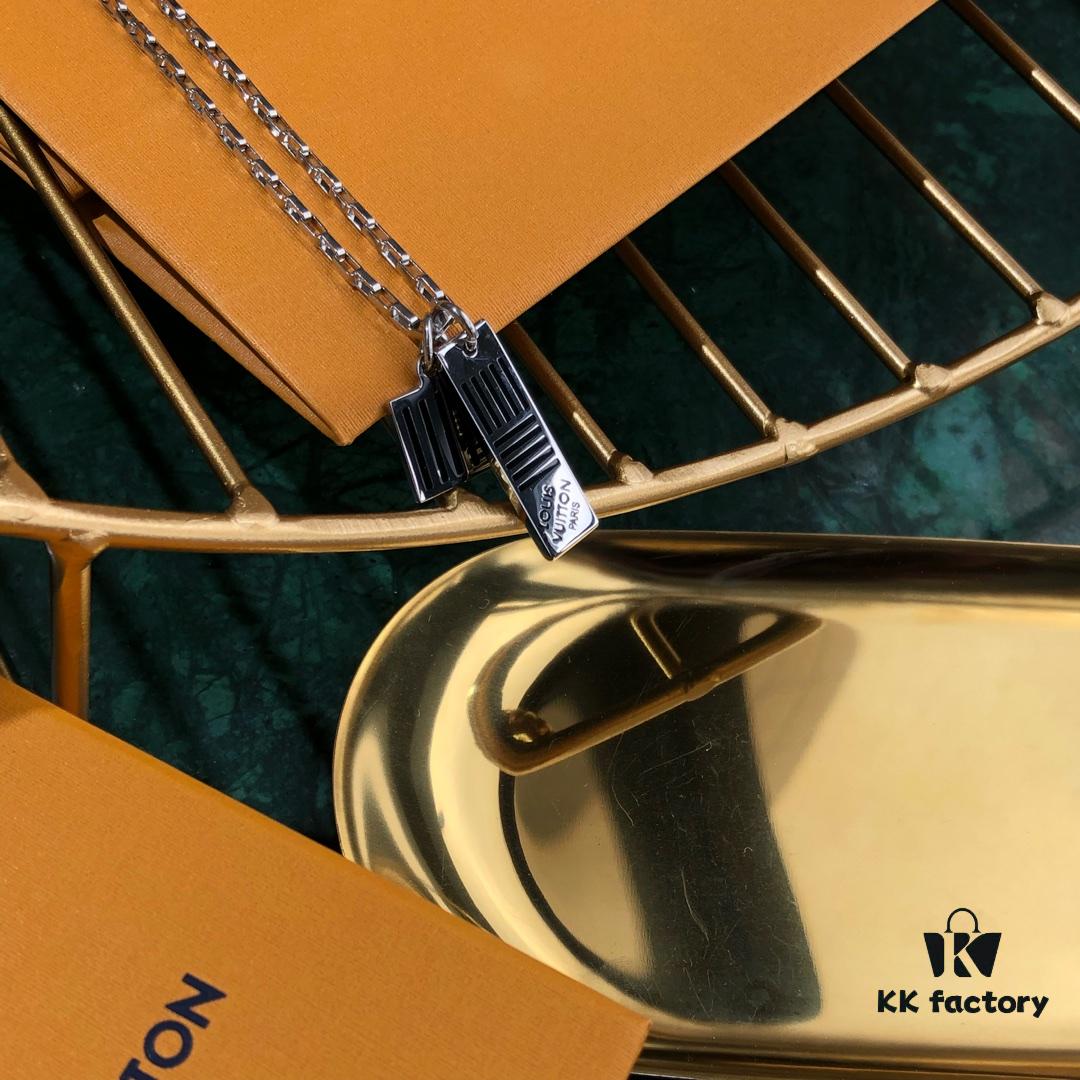 692fcf2999f2d84055c89b81 LV New Damier Black Necklace for Men, Elegant Gift Choice with Black Enamel and Palladium Finish