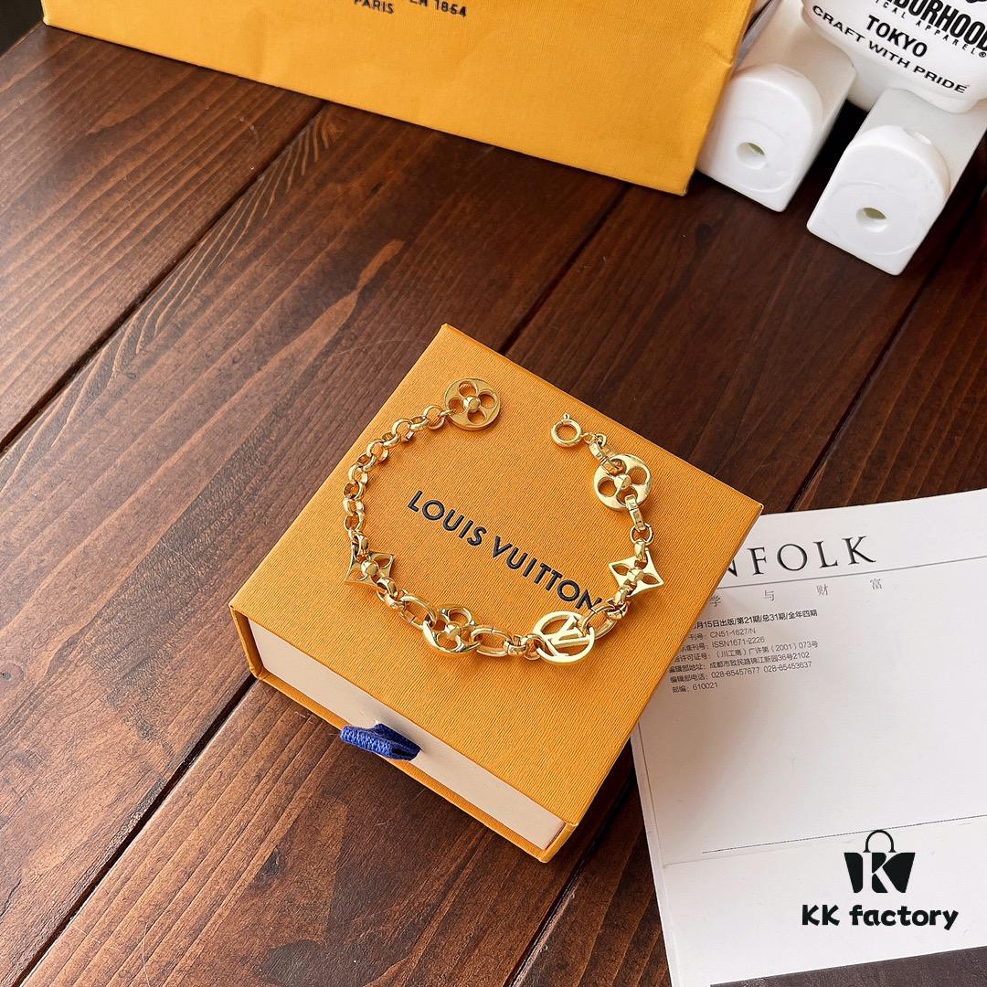 692fcf8599f2d84055c89c19 Golden LV Blooming Series Bracelet with Elegant Pendants