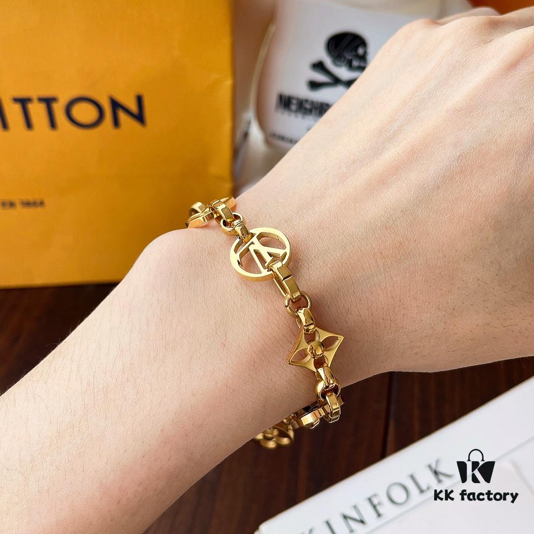692fcf8999f2d84055c89c21 Golden LV Blooming Series Bracelet with Elegant Pendants