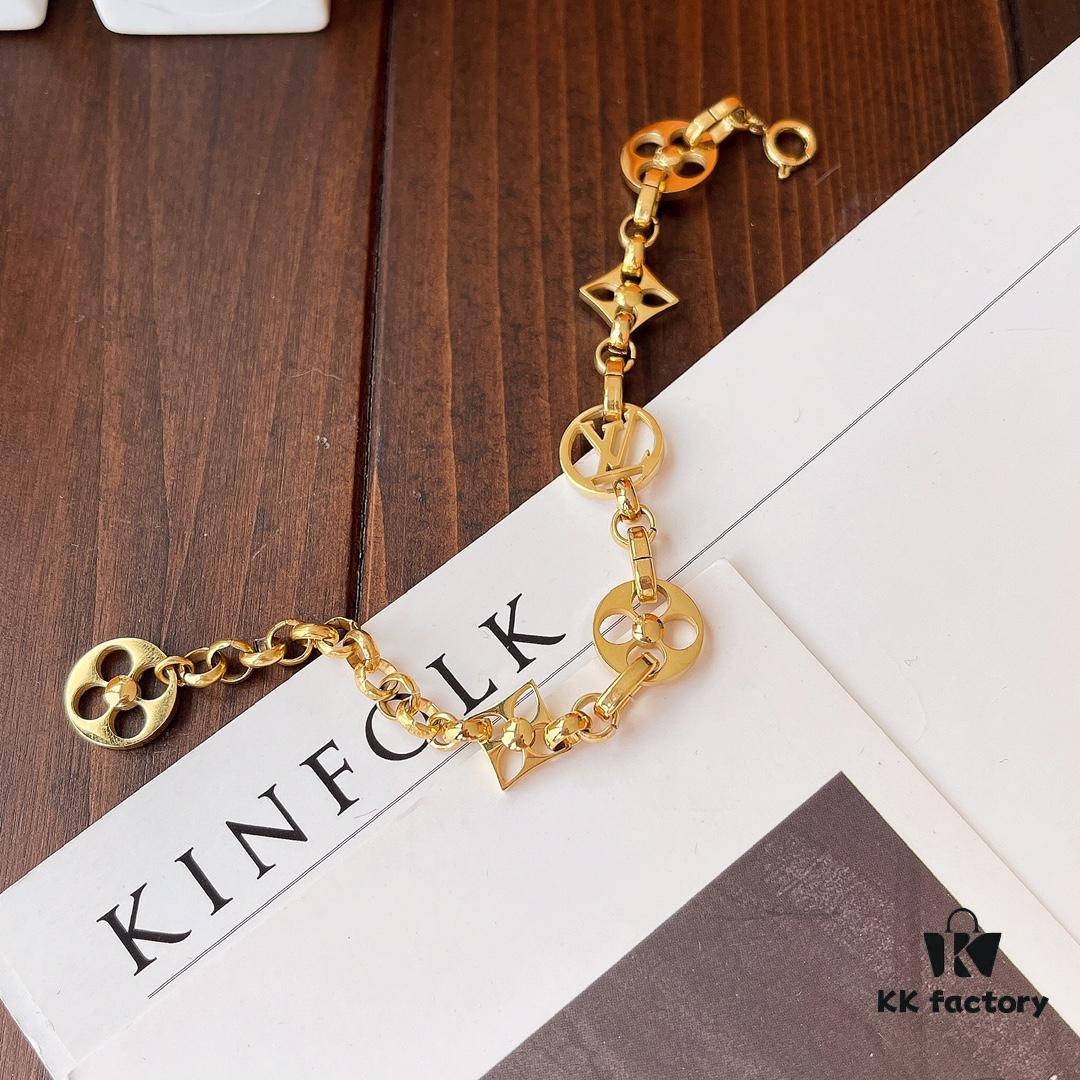 692fcf9799f2d84055c89c37 Golden LV Blooming Series Bracelet with Elegant Pendants